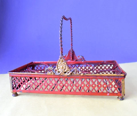 ANTIQUE METAL EASTER EGG BASKET Carrier Rack Holder Vintage Wire Victorian Rare Cover