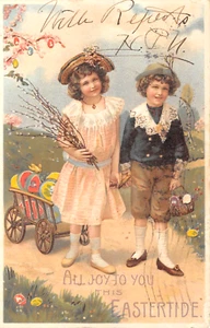 1906 Hold to Light Boy & Girl All Joy to You This Eastertide post card - Picture 1 of 2