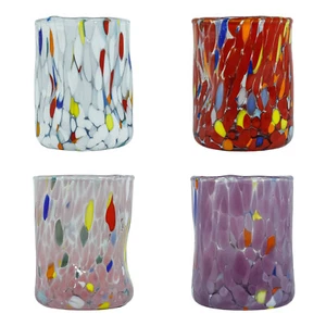 Set of Four 4 Murano Shot Glasses Red White Pink Purple Millefiori Venice Italy - Picture 1 of 6