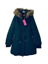 pink soda padded long jacket fur hood UK 12 New With Tags Rrp £70 pnk0055