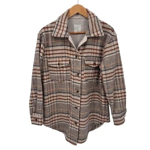 Joie Shacket Womens Small Cream Brown Black Plaid Polyester Wool Blend Pockets - Picture 1 of 10