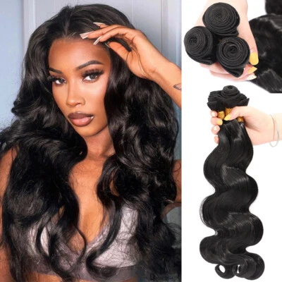 S-NOILITE 3 Bundles Black Body Wave THICK Hair Extensions Real as Human Natural Weave 24"