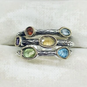 Effy BH 925 Silber + 18k Gold Edelsteine Cocktail Split 2 Ton Ring Bandgröße 7,5 - Bild 1 von 9