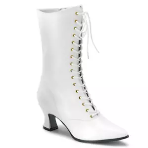 UK 5 Funtasma Victoriano 120 Blanco Imitación Cuero 2.75" Tacón Medio Pantorrilla Botas - Imagen 1 de 5