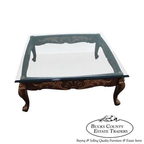 Quality Solid Mahogany French Style Carved & Gilded Glass Top Coffee Table Cover