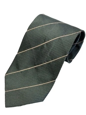 Vtg Giorgio Armani Collezioni Men Khaki Gray Woven Silk Neck Tie Stripe Necktie - Image 1 of 2