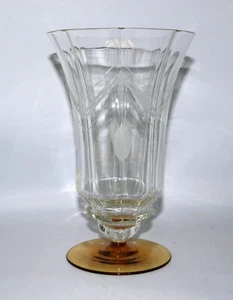 Art-Deco Glasvase mundgeblasen geom. Schliff Bernsteinfarbener Fuß H. 20 cm - Picture 1 of 11