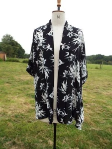 Lightweight Black Floral Hang Loose Jacket Kimono JACQUES VERT Bust 55" BNWT - Picture 1 of 4