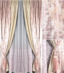 Luxury Jacquard Curtain Set 2x Ready Made Curtains Flounces Pleats Custom Made Living Room - Picture 1 of 7