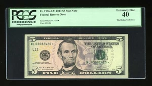 DBR 2013 $5 FRN San Francisco STAR Fr. 1996-L* PCGS XF-40 Serial ML03082420* - Picture 1 of 2