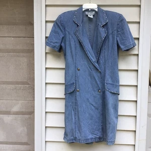 VTG D Frank Denim Romper Jumpsuit Blue Womens 8 Rhinestone Bedazzled 80s 90s - Picture 1 of 20