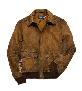 Polo Ralph Lauren Men's Flight Leather Bomber Jacket Brown Size-L $300 Off MSRP - Picture 1 of 17