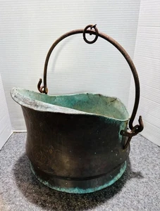 ANTIK VINTAGE GROSSER KUPFERKESSEL EIMER EIMER TOPF ÜBERTOPF EISEN NIETENGRIFF - Bild 1 von 12