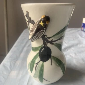 Vintage MCM French Cicada Olive Jar Vase Shabby Chic Provence Beige Green - Picture 1 of 9