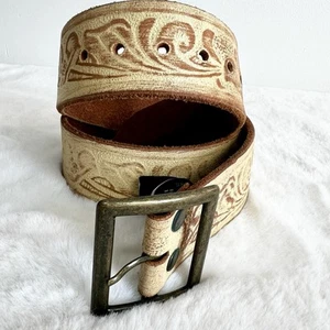 Brave Beltworks Leather Belt Ivory Cream White Floral Boho Women’s 32 / M - Picture 1 of 7