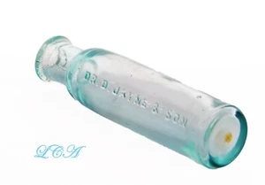 Tiny Dr D JAYNE and SON rare SAMPLE quack medicine bottle deep TURQUOISE COLOR - Picture 1 of 3