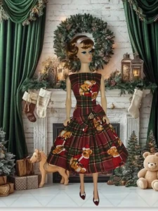 Christmas Print 1/6 Doll Dress Handmade - Picture 1 of 6