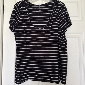 Navy White 1X Stripe Nautical Top Cotton - Picture 1 of 3