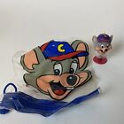 Chuck E Cheese Toy Collectible Lot of 2 items zippered pouch and bobble head