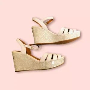 Clarks Artisan Womens White Floral Peep Toe Ankle Strap Wedge Sandals Size 11 - Picture 1 of 10
