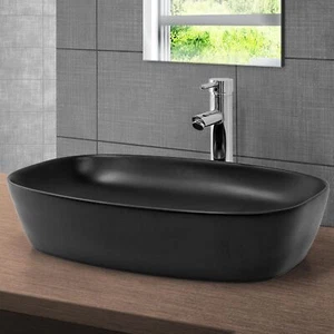 Keramik Waschbecken Waschtisch Aufsatzwaschtisch 605 x 385 x 140mm Schwarz - Bild 1 von 9