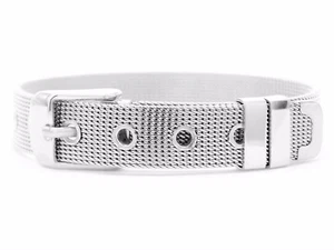 Braccialetto cinturino regolabile in rete argento sterling 925 originale con scatola nera - Foto 1 di 4