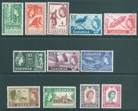 SARAWAK 1955 QE2 mint short set to 50c Cover