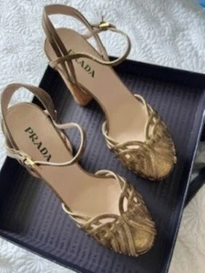 Vintage Ladies Prada Strappy Cork Sandals Antique Gold - Picture 1 of 4