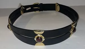 Vintage Italian Black Leather Purple & Gold-Tone Belt NOS NWT Small Made Italy - Picture 1 of 20