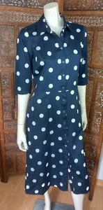 BODEN Kleid 38/40 Blau Weiße Punkte 100% Baumwolle Hemdkragen Knöpfe 3/4 Ärmel - Bild 1 von 11