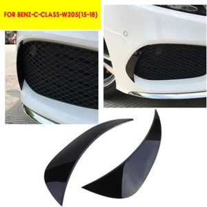 Clossy Black Front Canard/Air Vent Spoiler Cover Trim For Benz C class W205 R+L - Picture 1 of 9