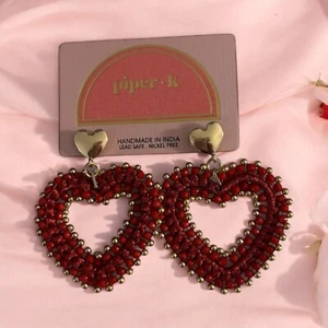 Orecchini Piper K Cuore Fatti a Mano In India Orecchini Perline/Cuore Rosso e Oro - Foto 1 di 6