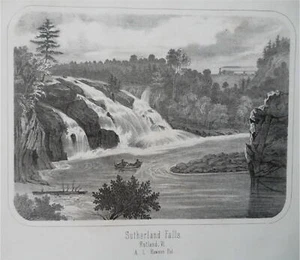 Sutherland Falls Rutland Vermont Landscape View 1861 H.F. Walling print - Picture 1 of 2