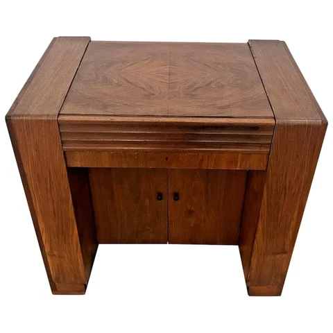 Rare Art Deco Secretary Desk Hide away top Door double Lower Cabinet with shelf Cover