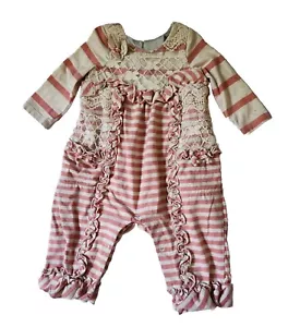 ISOBELLA & CHLOE Baby Girl's Lace Romper Outfit Size 6 Months Cream & Mauve - Picture 1 of 9
