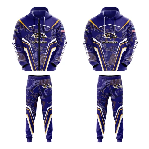 Baltimore Ravens Men's 2PCS Jogging Set Workout Pants Casual Hoodie Tracksuit Cover
