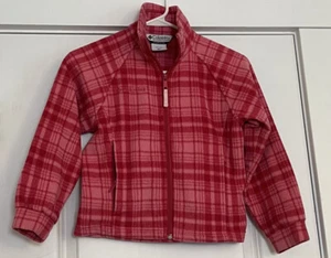 Columbia Fleecejacke Jugend 7/8 rosa kariert durchgehender Reißverschluss Langarm Mädchen Mantel - Bild 1 von 12