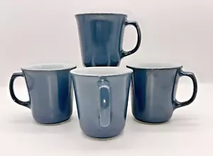 CORNING PYREX USA Solid Blue Slate Grey Glass Cup Mug 8oz White Center Retro VTG - Picture 1 of 15