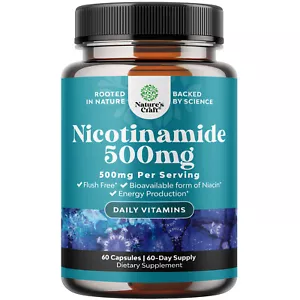 Vitamin B3 Nicotinamide Capsules - Mitochondrial Energy and Skin Supplement 60ct - Picture 1 of 8
