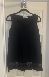 LOGO Layers by Lori Goldstein Cotton Slub Tank w/ Lace Hem BLACK sz XS - Picture 1 of 2