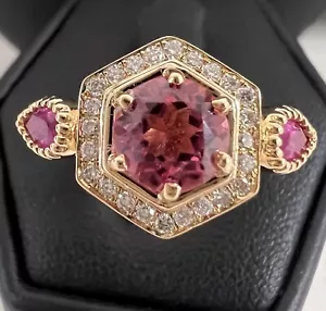 Anello Rubino Diamante Pera Diamante Oro Giallo 14K Naturale 1,19CT Rosa Rotondo 6,25 - Foto 1 di 15