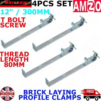 NEILSEN 4pc Bricklayers Profile Clamps 300mm x 50mm Zinc Plated Steel External Corners