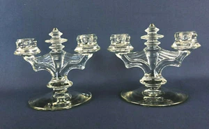 Vintage Tiffin Glass Co. clear pressed glass candle holders FUCHSIA 1937 - 1940 - Picture 1 of 6