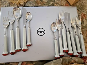 VINTAGE DENBY SHEFFIELD ROT & CREMEFARBEN BESTECK MIT PILZGRIFF - 4 STCK. - Bild 1 von 4