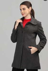 Anne Klein Women's Wool Coat Size Petite 2 Charcoal Black - Picture 1 of 15