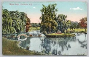Rochester NY View of Willow Pond New York Postcard Bridge and Greenery 1910's - Picture 1 of 5