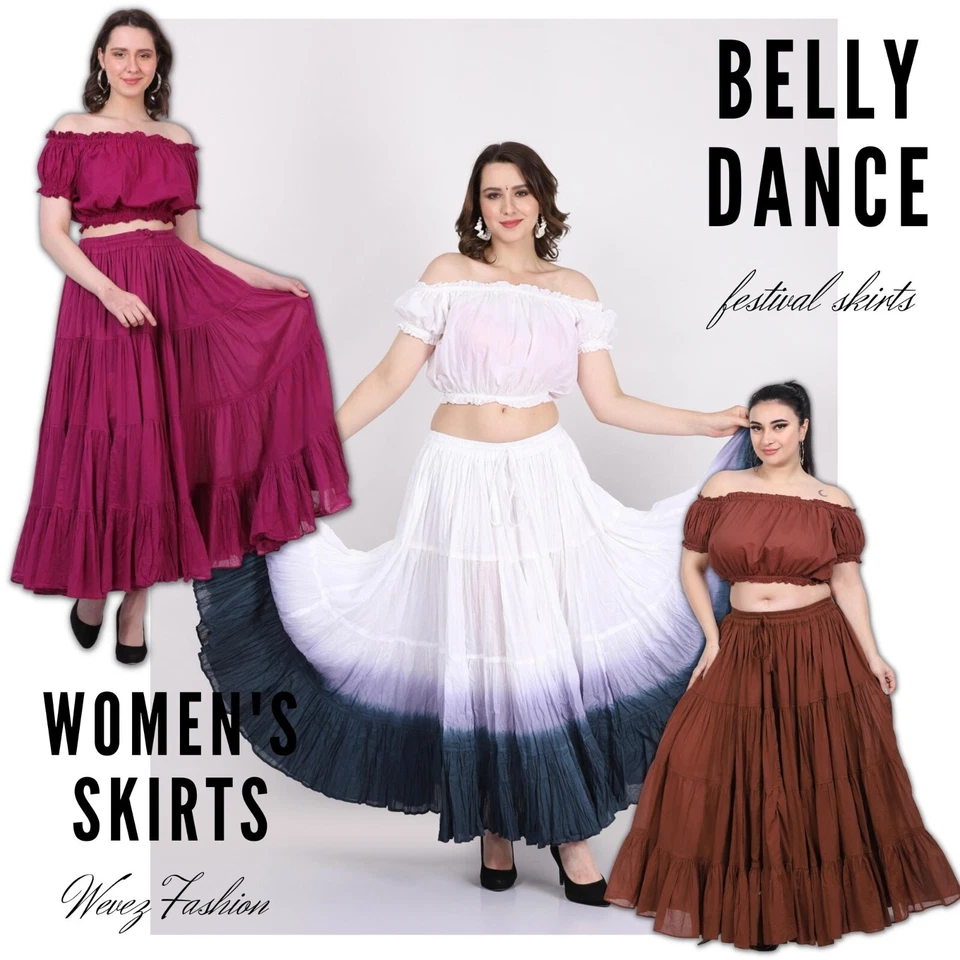 Mujer Gitana 4 Niveles 25 Yardas Danza del Vientre Algodón Falda 30 Color Opc... - Imagen 1 de 1