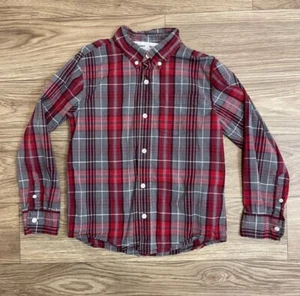 Old Navy LS Core Red & Gray Plaid Collared Button Down Shirt Kid’s sz M 8 - Picture 1 of 6