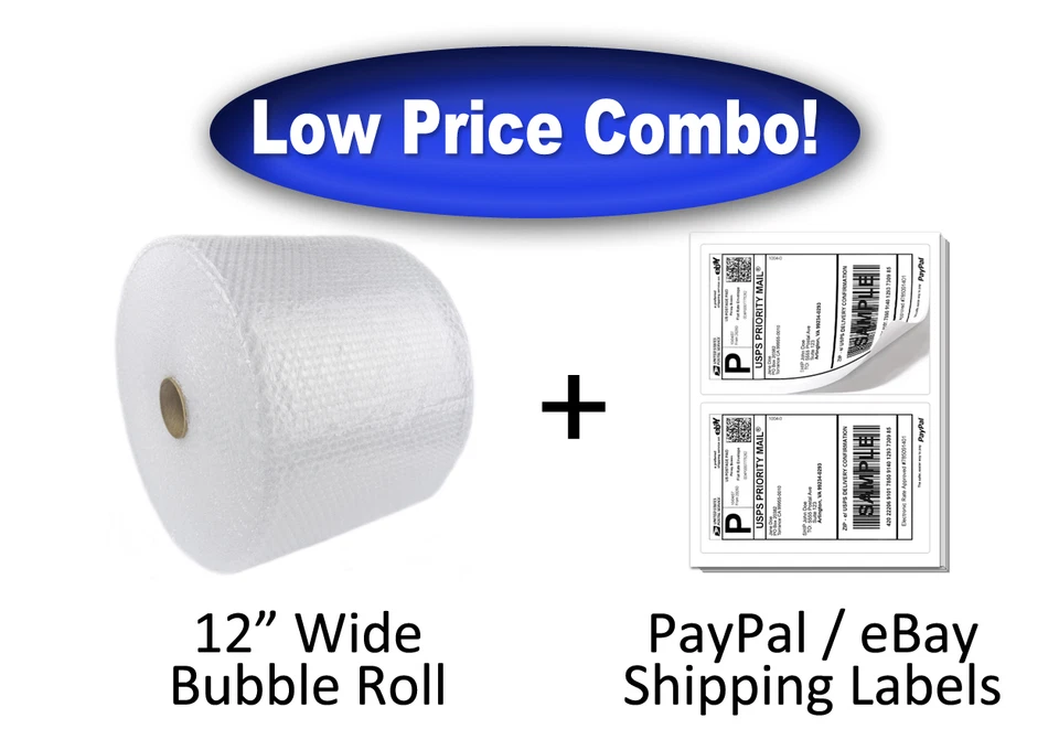2 Rolls 3/16"x450ft Bubble Roll/ Cushion Wrap +1,000 PayPal eBay Shipping Labels - Image 1 of 1