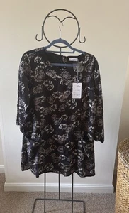 ADINI Tunic Dress Black/Multicoloured Lined/Pockets Size L2 BNWT - Picture 1 of 6